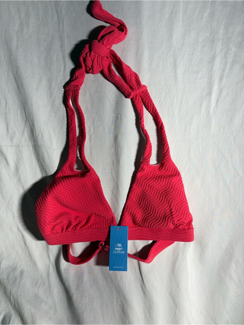 Cupshe Hot Pink Textured Triangle Halter Bikini Top